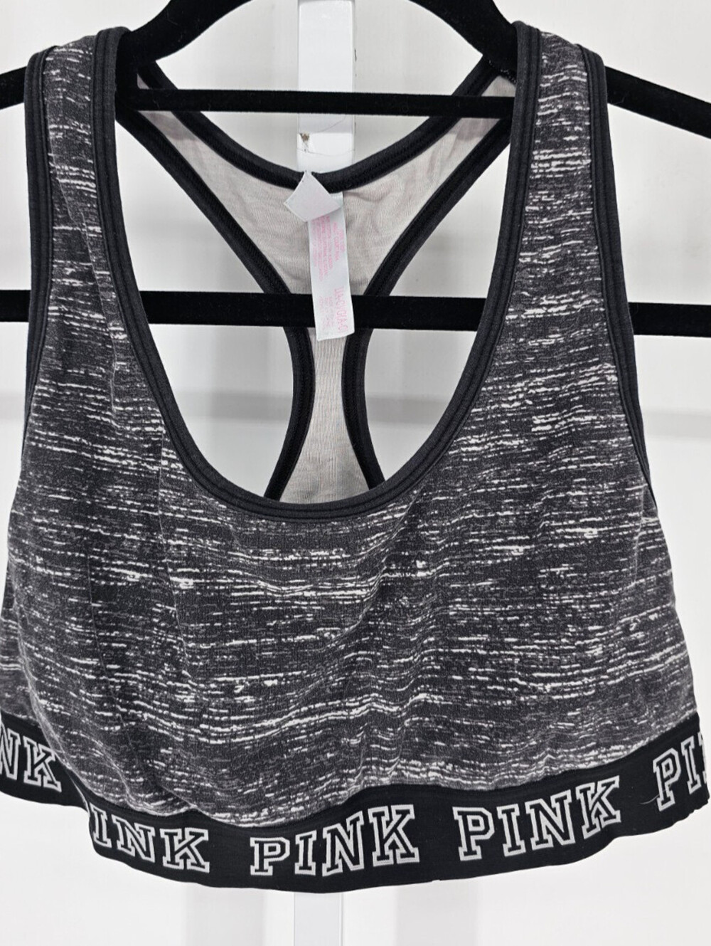 PINK by Victorias Secret Womens Sz L Racerback Sports Bra Gray Black